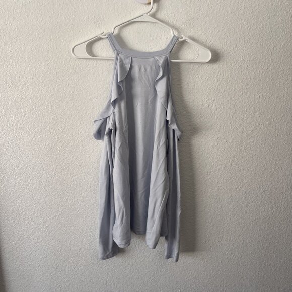 Beyond Yoga Blue Modal/Spandex Frill Seeker Cold Shoulder Top Size XS Ruffle - Picture 6 of 6